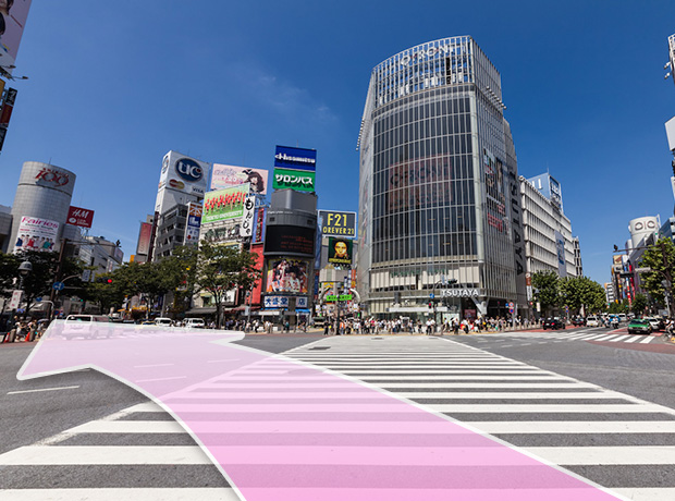 ②スクランブル交差点を渋谷109方面へ